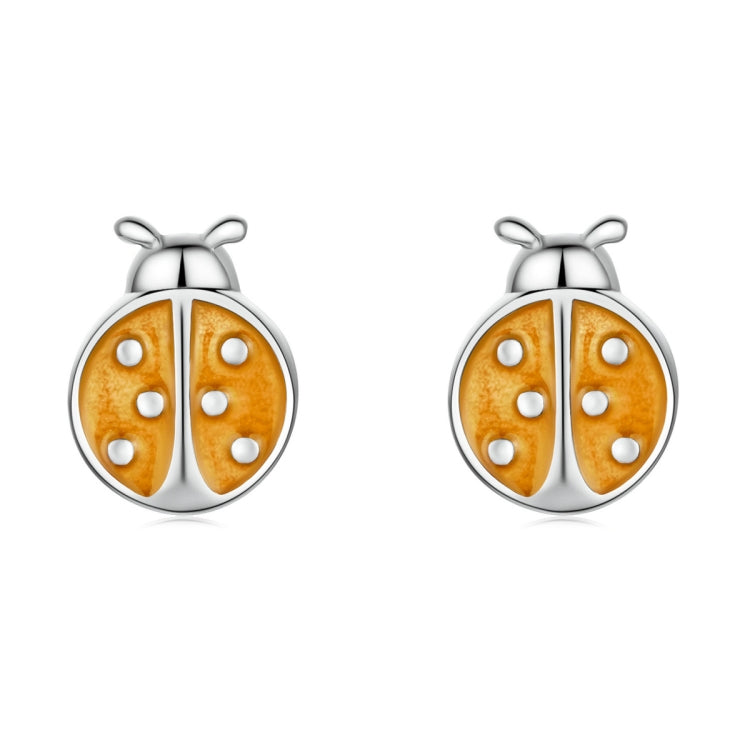 Orecchini a bottone da donna con coccinella arancione in argento sterling S925, Orange Ladybug