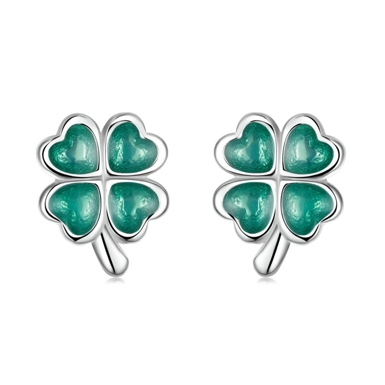 Orecchini da donna con orecchini a bottone in argento sterling S925 con quadrifoglio, Four Leaf Clover