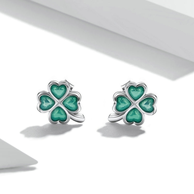 Orecchini da donna con orecchini a bottone in argento sterling S925 con quadrifoglio, Four Leaf Clover