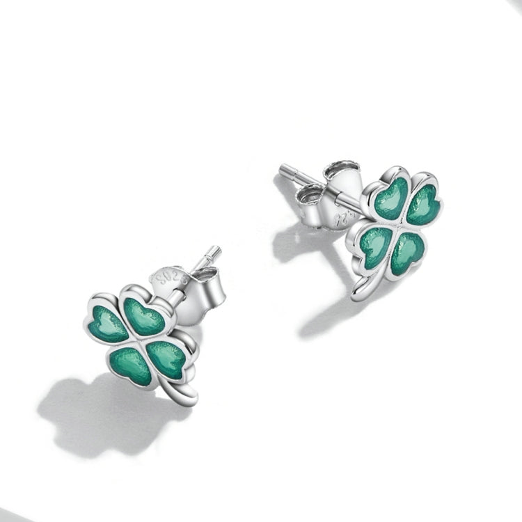 Orecchini da donna con orecchini a bottone in argento sterling S925 con quadrifoglio, Four Leaf Clover