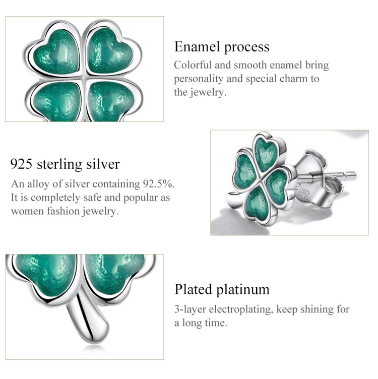 Orecchini da donna con orecchini a bottone in argento sterling S925 con quadrifoglio, Four Leaf Clover