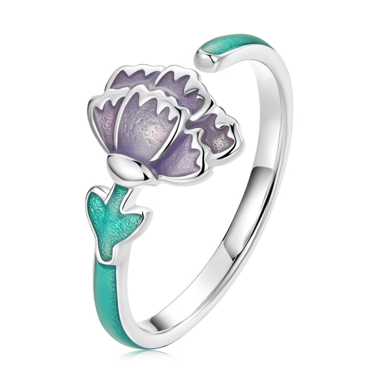 Anello aperto da donna con garofano in argento sterling S925, Carnation