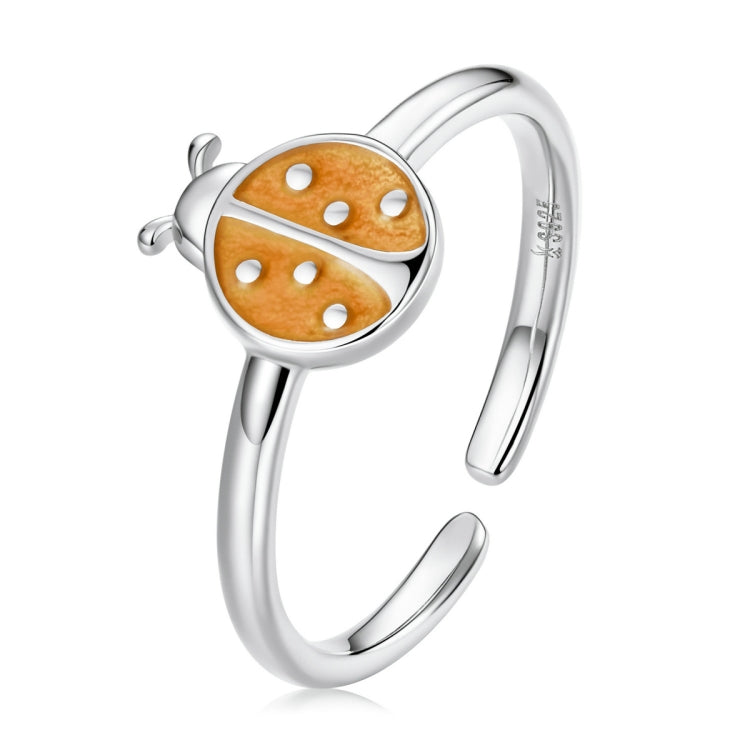 Anello aperto da donna con coccinella arancione in argento sterling S925, Orange Ladybug