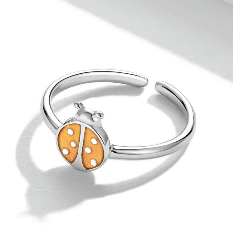 Anello aperto da donna con coccinella arancione in argento sterling S925, Orange Ladybug