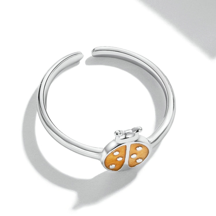 Anello aperto da donna con coccinella arancione in argento sterling S925, Orange Ladybug