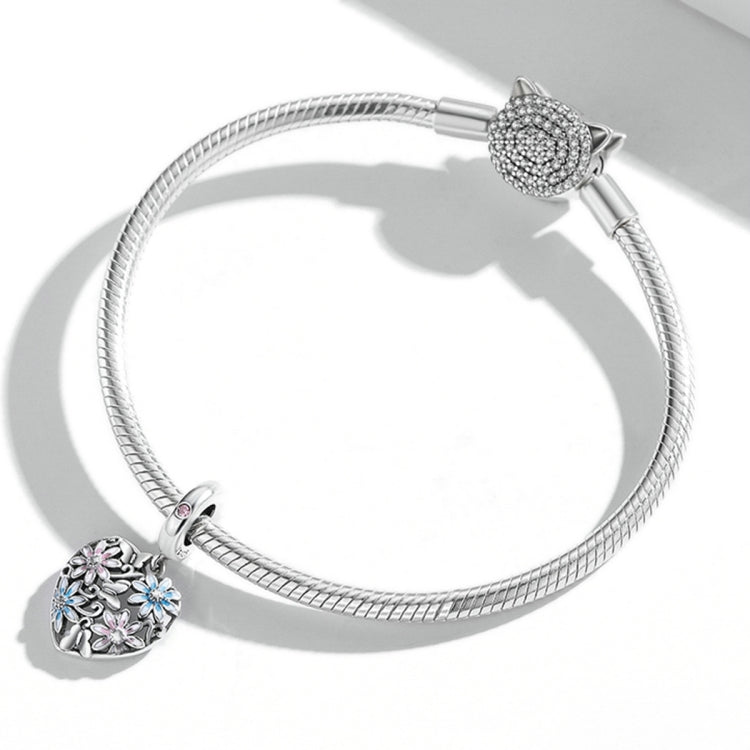 Accessori per collana braccialetto fai-da-te con ciondolo giardino segreto a forma di cuore in argento sterling S925, Heart Secret Garden