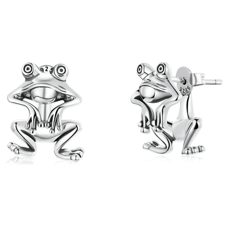 Orecchini da donna con orecchini a bottone a forma di rana divertenti in argento sterling S925, Fun Frog