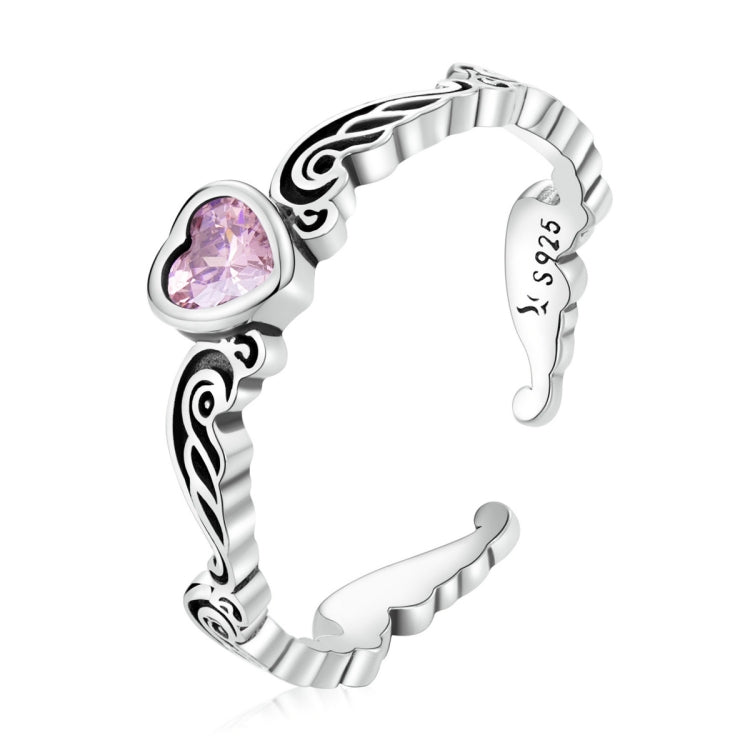 Anello aperto da donna con cuore a forma di fiore retrò in argento sterling S925, Retro Flower Heart