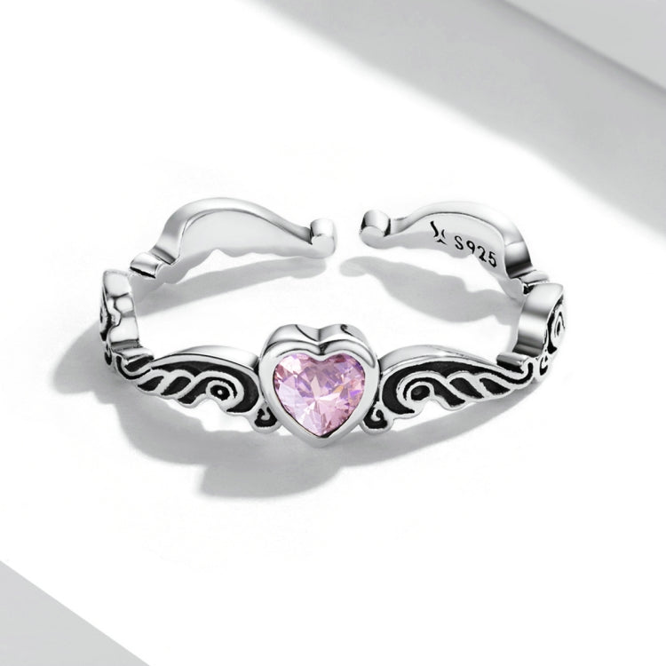 Anello aperto da donna con cuore a forma di fiore retrò in argento sterling S925, Retro Flower Heart