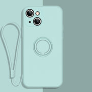 Custodia protettiva per telefono in silicone liquido all-inclusive con supporto per anello e cordino, For iPhone 13 mini