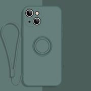 Custodia protettiva per telefono in silicone liquido all-inclusive con supporto per anello e cordino, For iPhone 13 mini