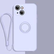 Custodia protettiva per telefono in silicone liquido all-inclusive con supporto per anello e cordino, For iPhone 13 mini