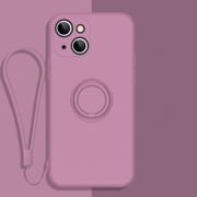 Custodia protettiva per telefono in silicone liquido all-inclusive con supporto per anello e cordino, For iPhone 13