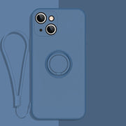 Custodia protettiva per telefono in silicone liquido all-inclusive con supporto per anello e cordino, For iPhone 13
