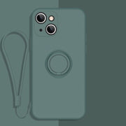 Custodia protettiva per telefono in silicone liquido all-inclusive con supporto per anello e cordino, For iPhone 13