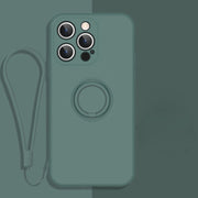 Custodia protettiva per telefono in silicone liquido all-inclusive con supporto per anello e cordino, For iPhone 13 Pro
