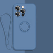 Custodia protettiva per telefono in silicone liquido all-inclusive con supporto per anello e cordino, For iPhone 13 Pro Max