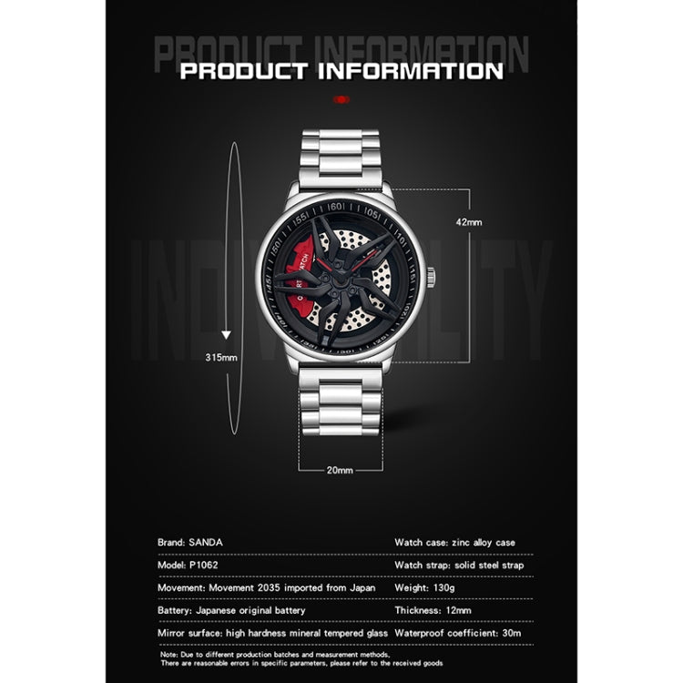 SANDA 1062 Orologio al quarzo da uomo con cinturino in acciaio con quadrante girevole a 360 gradi, 1062 Steel Strap