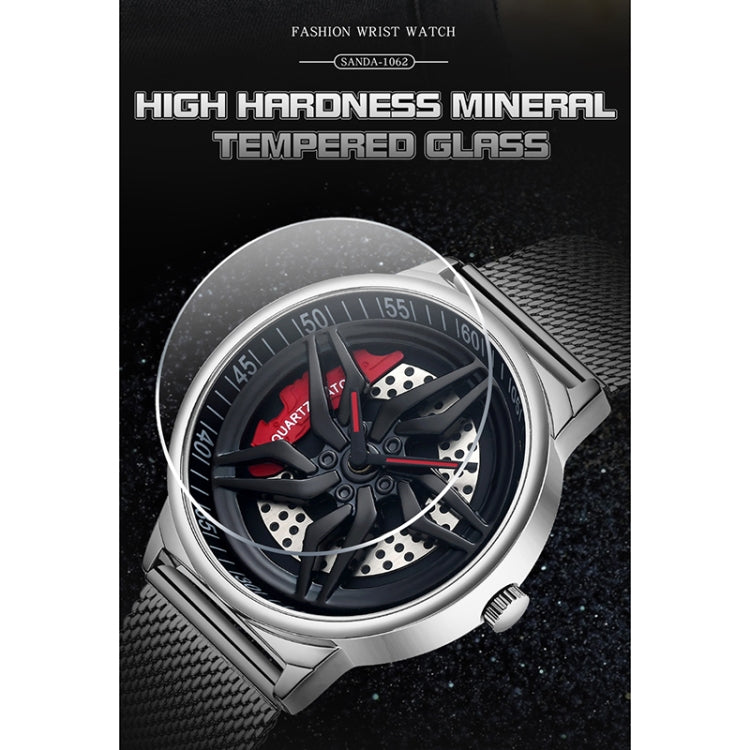 SANDA 1062 Orologio al quarzo da uomo con cinturino in maglia con quadrante girevole a 360 gradi, 1062 Mesh Strap