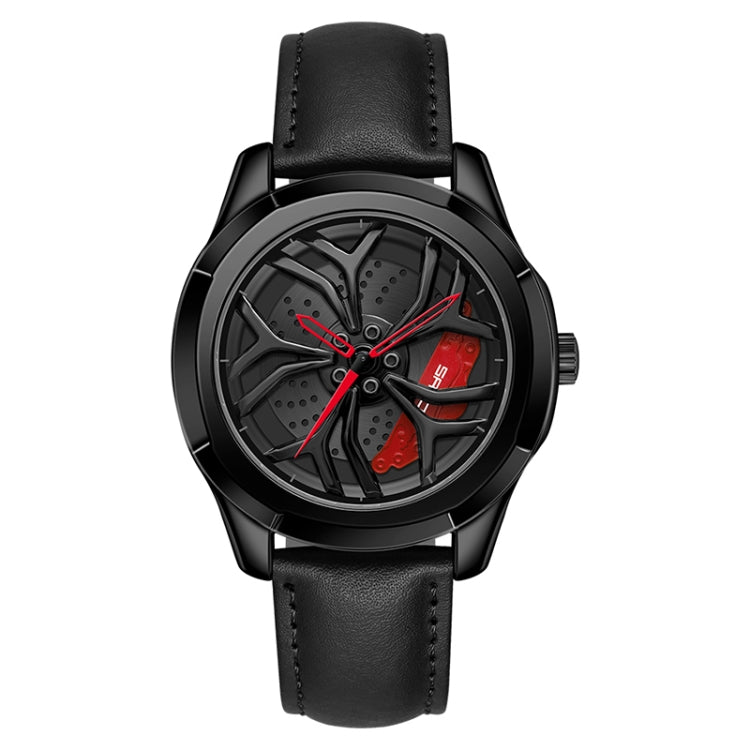 SANDA 1065 Orologio al quarzo da uomo con quadrante non girevole con ruota cava 3D, Steel Belt, Leather Belt, Mesh Belt