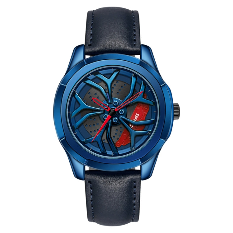 SANDA 1065 Orologio al quarzo da uomo con quadrante non girevole con ruota cava 3D, Steel Belt, Leather Belt, Mesh Belt