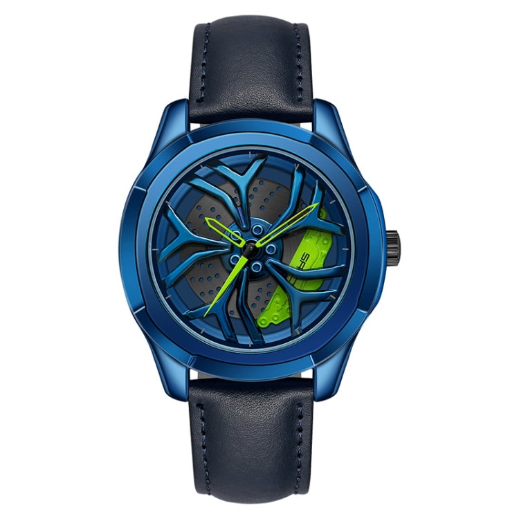 SANDA 1065 Orologio al quarzo da uomo con quadrante non girevole con ruota cava 3D, Steel Belt, Leather Belt, Mesh Belt