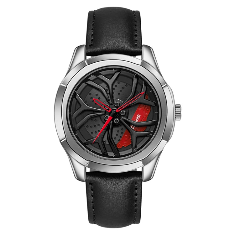 SANDA 1065 Orologio al quarzo da uomo con quadrante non girevole con ruota cava 3D, Steel Belt, Leather Belt, Mesh Belt
