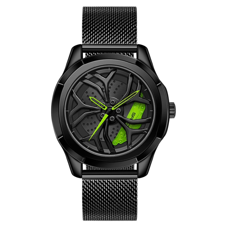 SANDA 1065 Orologio al quarzo da uomo con quadrante non girevole con ruota cava 3D, Steel Belt, Leather Belt, Mesh Belt