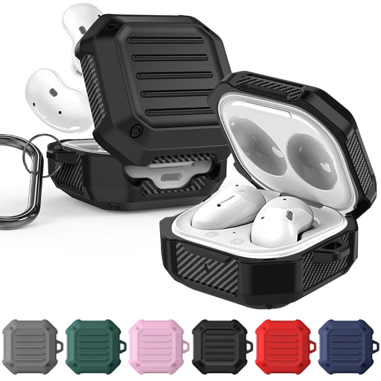 Custodia protettiva per auricolari da viaggio in fibra di carbonio antiurto con gancio, For Samsung Galaxy Buds Live / Buds 2 / Buds Pro / Buds 2 Pro