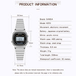 SANDA 6053 Square LED Digital Display Dial Running Seconds Sveglia Orologio elettronico da donna