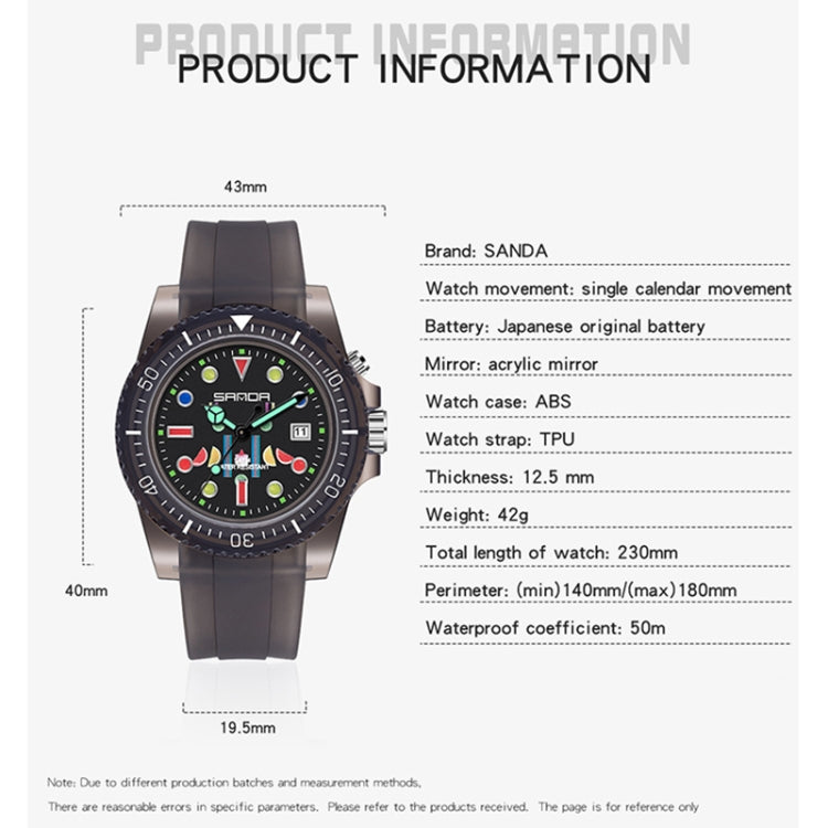 SANDA 6078 Orologio al quarzo da donna con quadrante fluorescente e cinturino trasparente