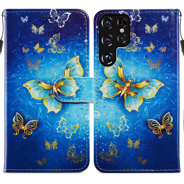 Custodia in pelle per telefono a conchiglia orizzontale con motivo dipinto con supporto, slot per schede e cornice per foto, For Samsung Galaxy S22 5G, For Samsung Galaxy S22+ 5G, For Samaung Galaxy S22 Ultra 5G
