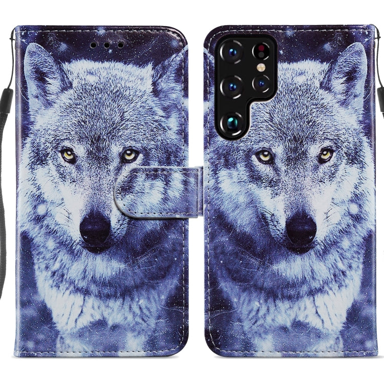 Custodia in pelle per telefono a conchiglia orizzontale con motivo dipinto con supporto, slot per schede e cornice per foto, For Samsung Galaxy S22 5G, For Samsung Galaxy S22+ 5G, For Samaung Galaxy S22 Ultra 5G
