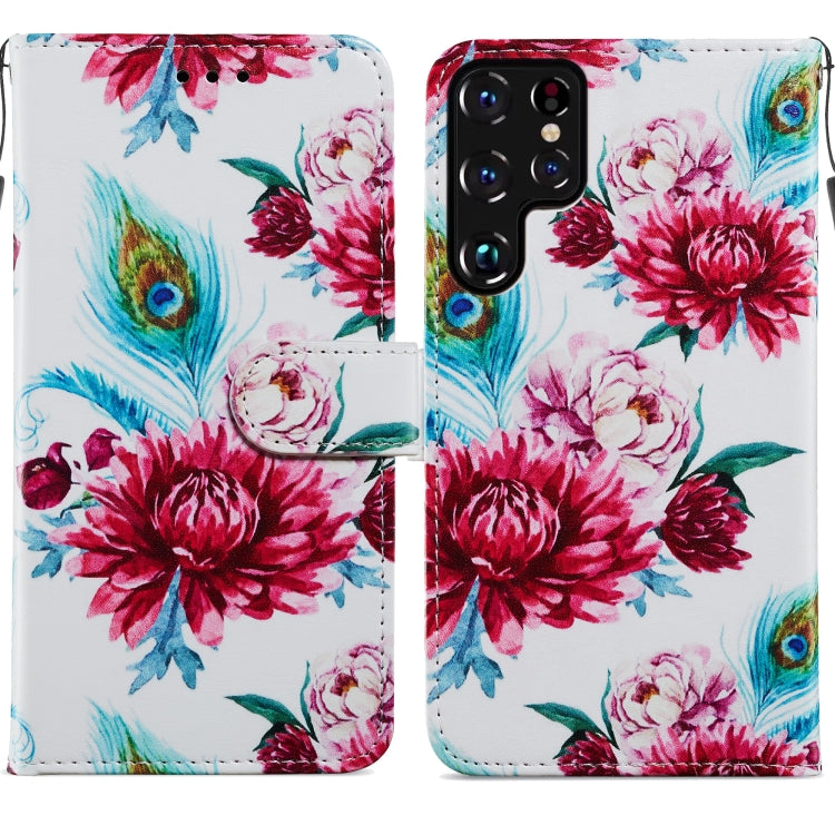 Custodia in pelle per telefono a conchiglia orizzontale con motivo dipinto con supporto, slot per schede e cornice per foto, For Samsung Galaxy S22 5G, For Samsung Galaxy S22+ 5G, For Samaung Galaxy S22 Ultra 5G
