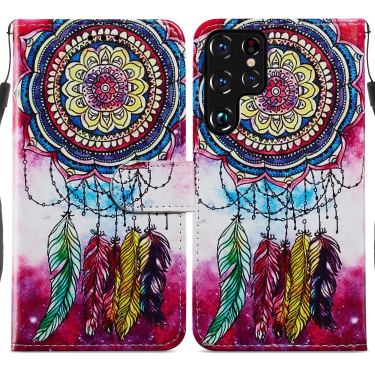 Custodia in pelle per telefono a conchiglia orizzontale con motivo dipinto con supporto, slot per schede e cornice per foto, For Samsung Galaxy S22 5G, For Samsung Galaxy S22+ 5G, For Samaung Galaxy S22 Ultra 5G