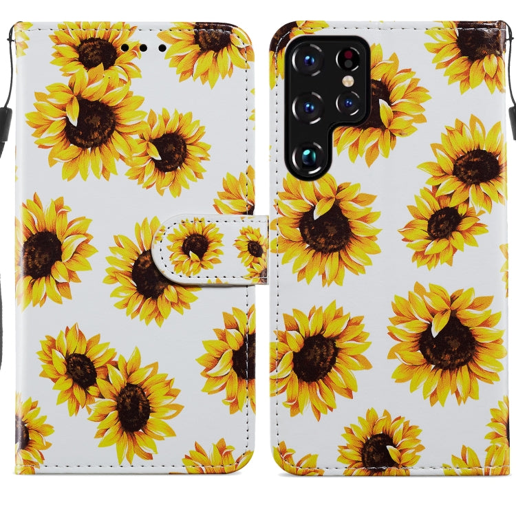 Custodia in pelle per telefono a conchiglia orizzontale con motivo dipinto con supporto, slot per schede e cornice per foto, For Samsung Galaxy S22 5G, For Samsung Galaxy S22+ 5G, For Samaung Galaxy S22 Ultra 5G