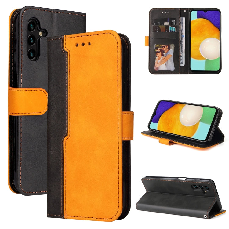 Custodia per telefono in pelle flip orizzontale a colori con cuciture con supporto, slot per schede e cornice per foto, For Samsung Galaxy A13 5G
