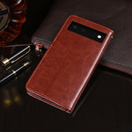 idewei Custodia per telefono in pelle a conchiglia orizzontale con trama Crazy Horse con supporto e slot per carte e portafoglio, For Google Pixel 6, For Google Pixel 6 Pro, For OPPO A55