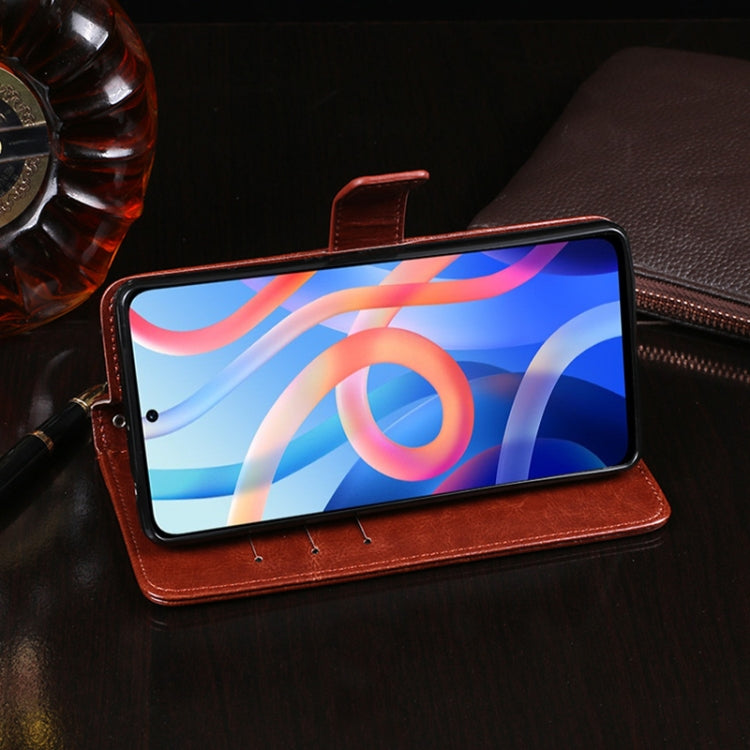 idewei Custodia per telefono in pelle a conchiglia orizzontale con trama Crazy Horse con supporto e slot per carte e portafoglio, For Xiaomi Redmi Note 11, For Xiaomi Redmi Note 11 Pro, For Samsung Galaxy M52 5G