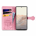 Custodia in pelle per telefono a conchiglia orizzontale goffrata gatto e cane con supporto, slot per schede, portafoglio e cordino, For Google Pixel 6