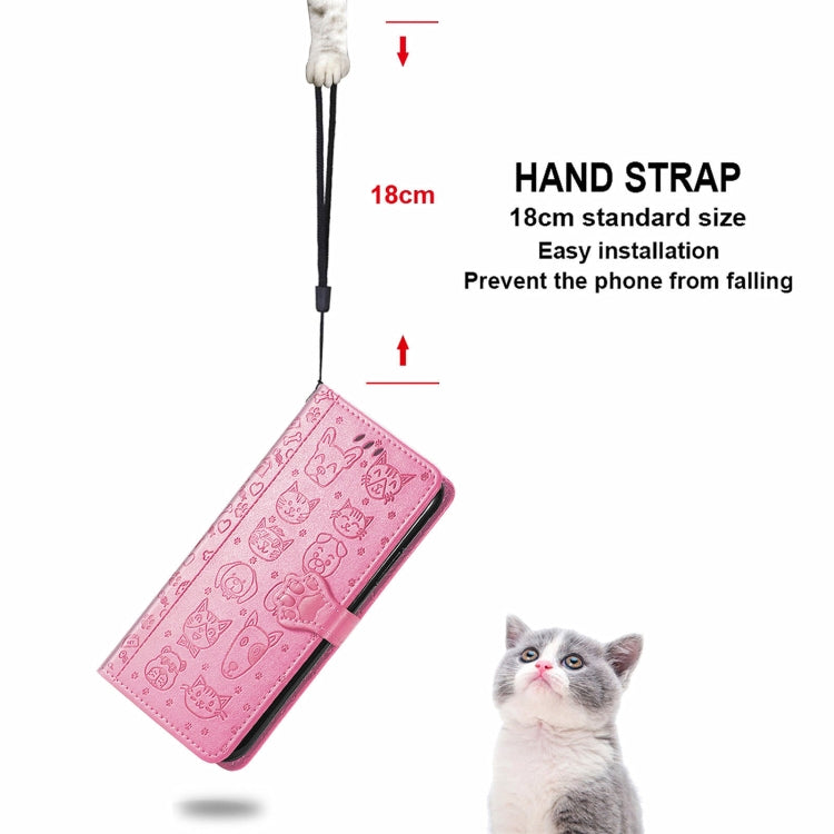 Custodia in pelle per telefono a conchiglia orizzontale goffrata gatto e cane con supporto, slot per schede, portafoglio e cordino, For Google Pixel 6