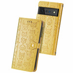 Custodia in pelle per telefono a conchiglia orizzontale goffrata gatto e cane con supporto, slot per schede, portafoglio e cordino, For Google Pixel 6