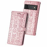 Custodia in pelle per telefono a conchiglia orizzontale goffrata gatto e cane con supporto, slot per schede, portafoglio e cordino, For Google Pixel 6