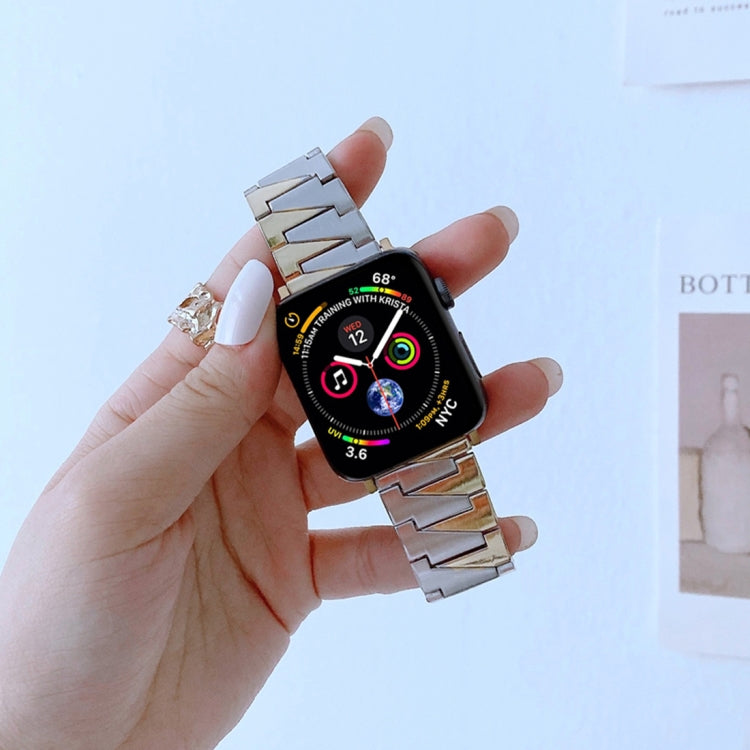Cinturino di ricambio in acciaio inossidabile a forma di fulmine per la serie Apple Watch, 7 41mm / 6&SE&5&4 40mm / 3&2&1 38mm, 7 45mm / 6&SE&5&4 44mm / 3&2&1 42mm