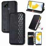 Custodia in pelle magnetica a vibrazione orizzontale pressata a griglia cubica con supporto, slot per carte e portafoglio, For Doogee N40 Pro, For Infinix Zero 8, For OPPO Realme C21Y, For Vodafone Smart E11, For Wiko Power U30                         ...