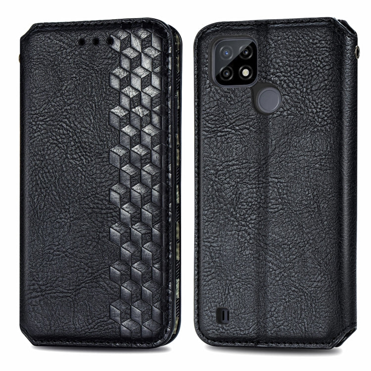 Custodia in pelle magnetica a vibrazione orizzontale pressata a griglia cubica con supporto, slot per carte e portafoglio, For Doogee N40 Pro, For Infinix Zero 8, For OPPO Realme C21Y, For Vodafone Smart E11, For Wiko Power U30                         ...