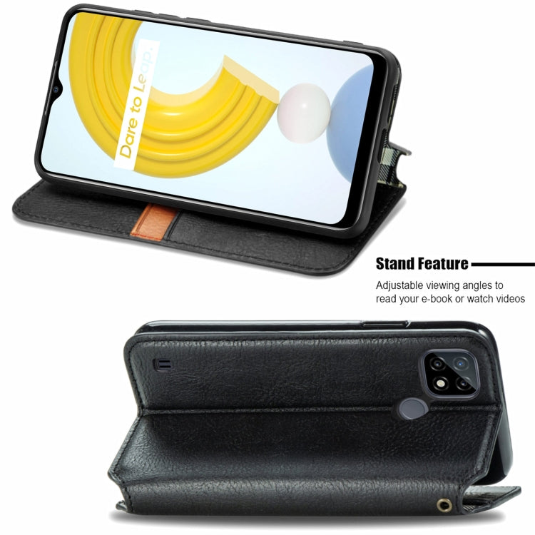 Custodia in pelle magnetica a vibrazione orizzontale pressata a griglia cubica con supporto, slot per carte e portafoglio, For Doogee N40 Pro, For Infinix Zero 8, For OPPO Realme C21Y, For Vodafone Smart E11, For Wiko Power U30                         ...