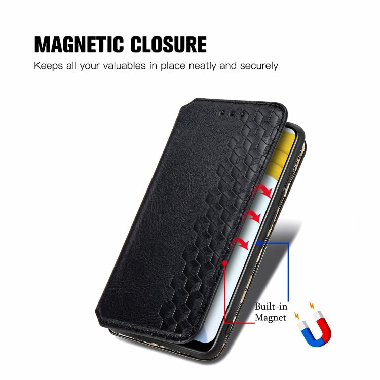 Custodia in pelle magnetica a vibrazione orizzontale pressata a griglia cubica con supporto, slot per carte e portafoglio, For Doogee N40 Pro, For Infinix Zero 8, For OPPO Realme C21Y, For Vodafone Smart E11, For Wiko Power U30                         ...