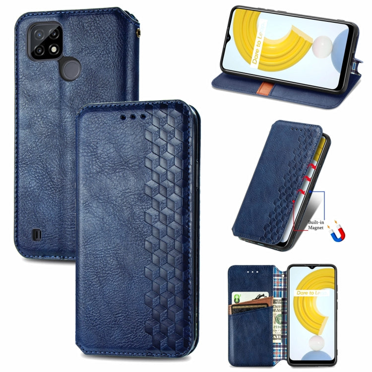 Custodia in pelle magnetica a vibrazione orizzontale pressata a griglia cubica con supporto, slot per carte e portafoglio, For Doogee N40 Pro, For Infinix Zero 8, For OPPO Realme C21Y, For Vodafone Smart E11, For Wiko Power U30                         ...