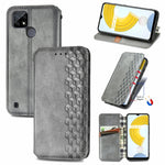 Custodia in pelle magnetica a vibrazione orizzontale pressata a griglia cubica con supporto, slot per carte e portafoglio, For Doogee N40 Pro, For Infinix Zero 8, For OPPO Realme C21Y, For Vodafone Smart E11, For Wiko Power U30                         ...